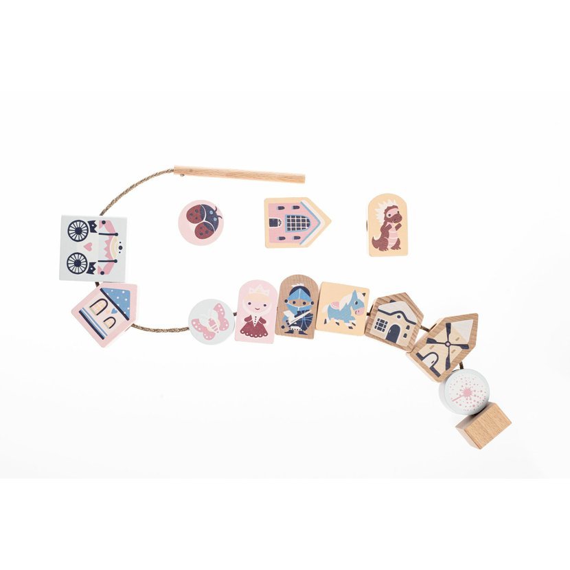 CUBIKA Pastel 16013 Navlékací pohádka - navlékací set - 13 dřevěných dílů a 8 předloh
