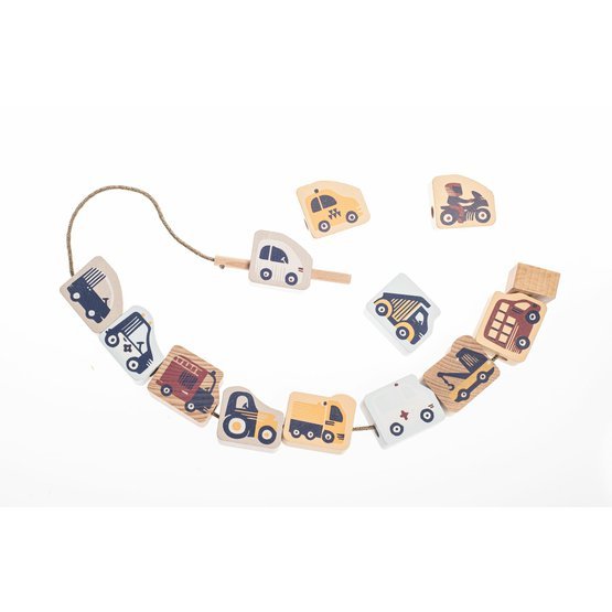 CUBIKA Pastel 16006 Navlékací dopravní prostředky - navlékací set - 13 dřevěných dílů a 8 předloh