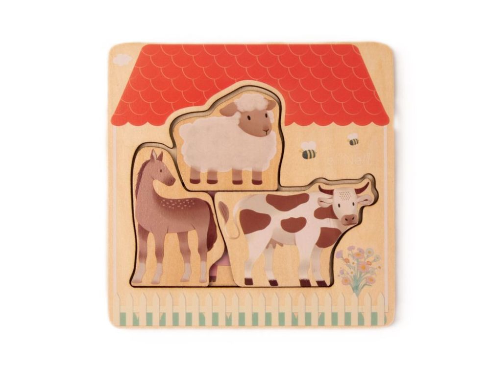 eliNeli Dřevěné puzzle vícevrstvé - Farma se zvířátky
