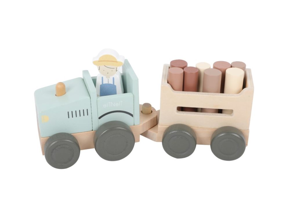 eliNeli Dřevěný traktor pro děti (s vlečkou a doplňky)