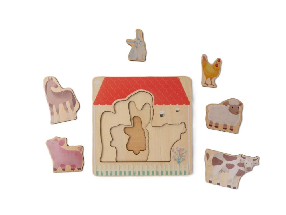 eliNeli Dřevěné puzzle vícevrstvé - Farma se zvířátky