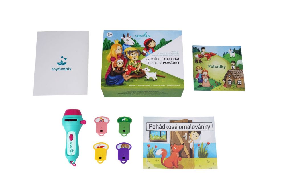 ToySimply SADA Dětská promítací baterka 8 tradičních pohádek