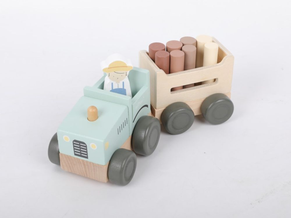 eliNeli Dřevěný traktor pro děti (s vlečkou a doplňky)